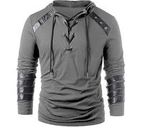 helymore, felpa da uomo, gotica, steampunk, con cappuccio, medievale, cavaliere, a maniche lunghe, con cuciture, in stile armatura, vintage, pullover, grigio., M