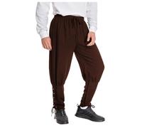 Helymore Pantaloni da uomo per primavera, estate e autunno, stile medievale e rinascimentale, a righe, vintage, da pirata, vichingo, navigatore, marrone, L