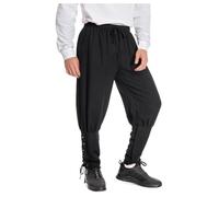 helymore Pantaloni da uomo Primavera Estate Autunno, stile Medioevo e Rinascimento, a righe, vintage, da pirata, vichingo, navigatore, Nero , XL