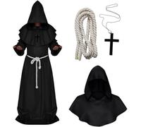 helymore Veste monastica medievale con cappuccio e croce, costume da cosplay per Halloween, carnevale, taglia M