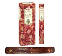 HEM - Bastoncini di incenso PRECIOUS GULAB Scatola completa da 6 con supporto per bastoncini di incenso DHS per yoga, meditazione, guarigione, spiritualità, aromaterapia, spa e relax..