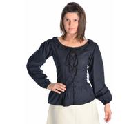 HEMAD Camicetta Medievale Femminile - Pizzo Anteriore e Posteriore - Puro Cotone - M Nero