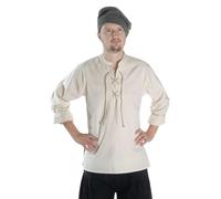 HEMAD Camicia medievale con lacci in puro cotone Modello: Edward, beige., L