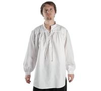 HEMAD Camicia medievale da uomo pirata - Collo alto, pizzo frontale, cotone leggero - S-XXXL Bianco e Nero