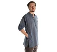 HEMAD Pescatori Camicia - Nepali Kurta - Cotone Leggero - L Blu & Bianco a Righe