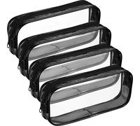 Hemasa 2 pz/4 pz astuccio trasparente con cerniera stile semplice penna sacchetto grande capacità per studenti scuola e ufficio, Set di 4 pezzi, colore: nero, Forma quadrata