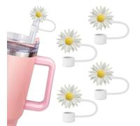 Hemasa 4 copritasti in paglia a forma di girasole per bicchieri Stanley da 850,5 g e 1,134 g, tappo di paglia da 10 mm per decorazione (bianco)