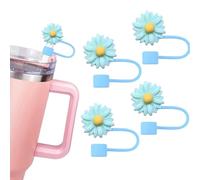 Hemasa 4 copritasti in paglia a forma di girasole per bicchieri Stanley da 850,5 g e 1,134 g, tappo di paglia da 10 mm per decorazione (blu)