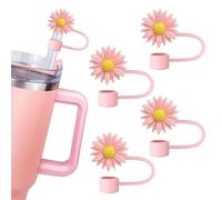 Hemasa 4 copritasti in paglia a forma di girasole per bicchieri Stanley da 850,5 g e 1,134 g, tappo di paglia da 10 mm per decorazione (rosa)