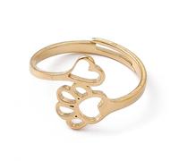 Hemasa Anello regolabile da donna in acciaio inox con cuore e impronte di zampe di cane (US 6), Adjustable, Zirconia cubica, Zirconia cubica