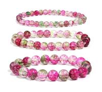 Hemasa Braccialetto con anguria e tormalina e cristalli, alla moda, idea regalo, braccialetto al quarzo di alta qualità (set da 3), Stretch, Metallo, Agata