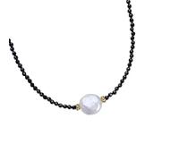Hemasa Braccialetto da donna in argento Sterling 925 con perle d'acqua dolce barocche in cristallo nero, Misura unica, Acciaio inossidabile, Agata