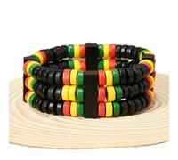 Hemasa Braccialetto da uomo con perline di legno alla moda bohémien fatto a mano alla moda colorato perline filo elastico da uomo e donna braccialetto, Stretch, Metallo, Agata