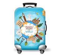 Hemasa Copertura protettiva per bagagli con mappa del mondo, spessa, elastica, con cerniera, adatta per borse da 45,7 a 81,3 cm, Colore 2, L 25-28 inch, Copertura protettiva elasticizzata