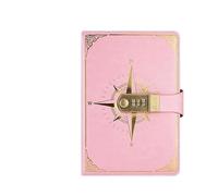 Hemasa Libro delle password, in stile retrò, formato A5, con serratura, diario creativo, viaggiatore, bussola, libro mastro manuale, blocco note per studenti, cancelleria segretamente nota (rosa)
