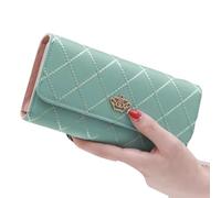 Hemasa Portafogli lunghi neri per le donne/PU pelle diamante modello borsa titolare della carta fibbia corona, Blu lago