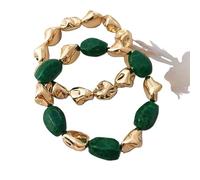 Hemasa Set di 2 braccialetti da donna in resina acrilica verde, Stretch, Metallo, Agata