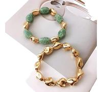 Hemasa Set di 2 braccialetti da donna in resina acrilica verde, Stretch, Metallo, Agata