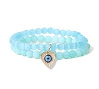 Hemasa Set di 2 braccialetti in avventurina con occhio di gatto arancione naturale e ciondolo a forma di occhio di diavolo, Stretch, Metallo, Agata