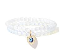 Hemasa Set di 2 braccialetti in avventurina con occhio di gatto arancione naturale e ciondolo a forma di occhio di diavolo, Stretch, Metallo, Agata
