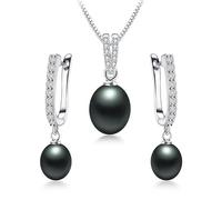 Hemasa Set di gioielli da donna in argento Sterling con perle d'acqua dolce di riso da 8-9 mm e collana, Adjustable, Acciaio inossidabile, Agata