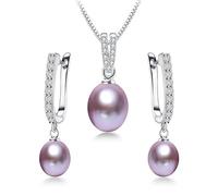 Hemasa Set di gioielli in argento Sterling con perle d'acqua dolce da 8-9 mm per donne, orecchini e collane, Regolabile, Acciaio inossidabile, Agata