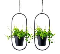 HemePaha Fioriere da appendere in metallo, moderne con vasi da fiori da 12,7 cm, set di 2 supporti per piante ovali neri, fioriere da parete e da soffitto, per piante da interno, decorazioni per la