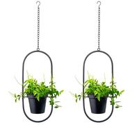 HemePaha Metal Hanging Planters, Modern Plant Hanger with 5 inch Flower Pots,Set of 2 Black Oval Shape Plant Holders, Wall and Ceiling Planters for Indoor Plants, Home Décor
