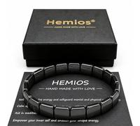 Hemios® Braccialetto da uomo in ematite per la messa a fuoco quotidiana, per lavoro e palestra, braccialetto elastico con pietra nera per uomo, regalo significativo per lui (nuovissimo aggiornamento)