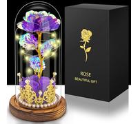 Hemiro Rosa eterna in vetro, regalo per la festa della mamma, rosa in vetro con LED in una cupola di vetro, regalo per donne, mamma, nonna, fidanzata (viola)