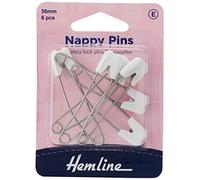 Hemline - Spille di Sicurezza a Pressione per Pannolini Bambino Chiusura di Sicurezza Testa 56 mm Tutti i Colori, White, Confezione da 6
