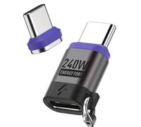 Hemlosk Adattatore magnetico USB C da 240 W, USB C magnetico 24 pin 40 Gbps pacchetto dritto tipo C adattatore con 2 punte, USBC con trasferimento dati 4K 60 Hz per MacBook Pro/Air e altro