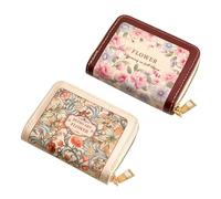 HEmlSkron 2 portafogli compatti vintage margherite da donna, 18 scomparti per carte, borsa impermeabile con cerniera con design anti-goccia, Bianco e rosso., 11*8*1.5cm, Rétro