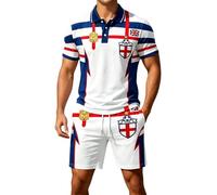HEMNACU Camicia a maniche corte con bottoni, pantaloni corti da uomo, casual, comoda e larga, per la strada e il lavoro, motivo a due pezzi, tuta da uomo, taglia corta, bandiera britannica europea, W