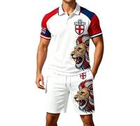 HEMNACU Camicia a maniche corte con bottoni, pantaloni corti da uomo, casual, comoda e larga, per la strada e il lavoro, motivo a due pezzi, tuta da uomo, taglia corta, bandiera britannica europea, X