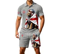 HEMNACU Camicia a maniche corte con bottoni, pantaloni corti da uomo, casual, comoda e larga, per la strada e il lavoro, motivo a due pezzi, tuta da uomo, taglia corta, bandiera britannica europea