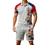 HEMNACU Camicia a maniche corte con bottoni, pantaloni corti da uomo, casual, comoda e larga, per la strada e il lavoro, motivo a due pezzi, tuta da uomo, taglia corta, bandiera britannica europea, X