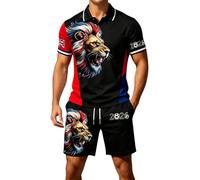 HEMNACU Camicia a maniche corte con bottoni, pantaloni corti da uomo, casual, comoda e larga, per la strada e il lavoro, motivo a due pezzi, tuta da uomo, taglia corta, bandiera britannica europea, D