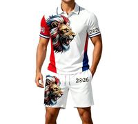 HEMNACU Camicia a maniche corte con bottoni, pantaloni corti da uomo, casual, comoda e larga, per la strada e il lavoro, motivo a due pezzi, tuta da uomo, taglia corta, bandiera britannica europea, D