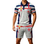 HEMNACU Camicia a maniche corte con bottoni, pantaloni corti da uomo, casual, comoda e larga, per la strada e il lavoro, motivo a due pezzi, tuta da uomo, taglia corta, bandiera britannica europea, W