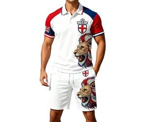 HEMNACU Camicia a maniche corte con bottoni, pantaloni corti da uomo, casual, comoda e larga, per la strada e il lavoro, motivo a due pezzi, tuta da uomo, taglia corta, bandiera britannica europea, X