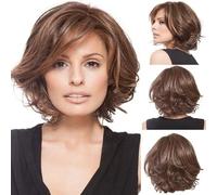 HEMO Parrucca Corta da Donna Capelli Veri - Sexy Senza Colla, Riccia, Styling Naturale, Resistente al Calore - Parrucca Sintetica