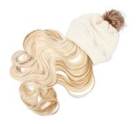 Hemobllo 1 set Beanie con Extension Lunghi e Ondulati per Donne Cappello Invernale Staccabile Sintetico con Wavy