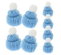 Hemobllo 10PCS Knitted Small Christmas Hat Santa Claus Christmas Handmade Hats Headdress Party Favors DIY Accessories (Light Blue)