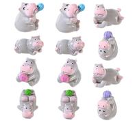 Hemobllo 12 Pezzi Carini Ornamenti Giocosi Minuscole Figure Di Ippopotamo Topper Per Torta Di Compleanno Di Ippopotamo Mini Animale Mini Statuine Di Ippopotami Resina