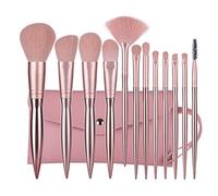 Hemobllo 12 pezzi Pennelli Professionali con Manico in Plastica Elettroplaccato Rosa Oro Pennelli e Polvere Densi per Donna Kit Cosmetico con Borsa per Quotidiano e Regalo
