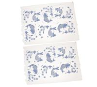 Hemobllo 2 Pezzi Decalcomanie sotto Smalto per Ceramica Carta Trasferimento Blu e Bianco Alta Temperatura Motivi Pesce e Fiore