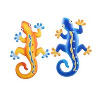 Hemobllo 2 pezzi Decorazioni da Parete in Metallo Gecko Sculture Appese Colorate Blu e Giallo per Interni ed Esterni Ornamentazione Creativa per Giardino e Camera da Letto