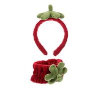 Hemobllo 2 Pezzi Fascia per Chioma Fragola Rossa in Coral Fleece, Ampia e | Spa e Lavaggio Viso, Design Foglia Fragola, Non Tira i Chioma