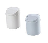 Hemobllo 2 pezzi Mini Pattumiera da Scrivania con Ribalta Set Grigio e Bianco Contenitori per Rifiuti Compatti e Resistenti Plastica per Cucina Ufficio e Casa